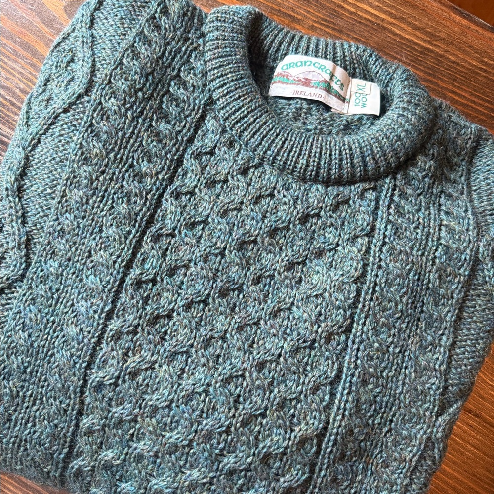 Aran Crafts Men's Green/blue wool Sweater